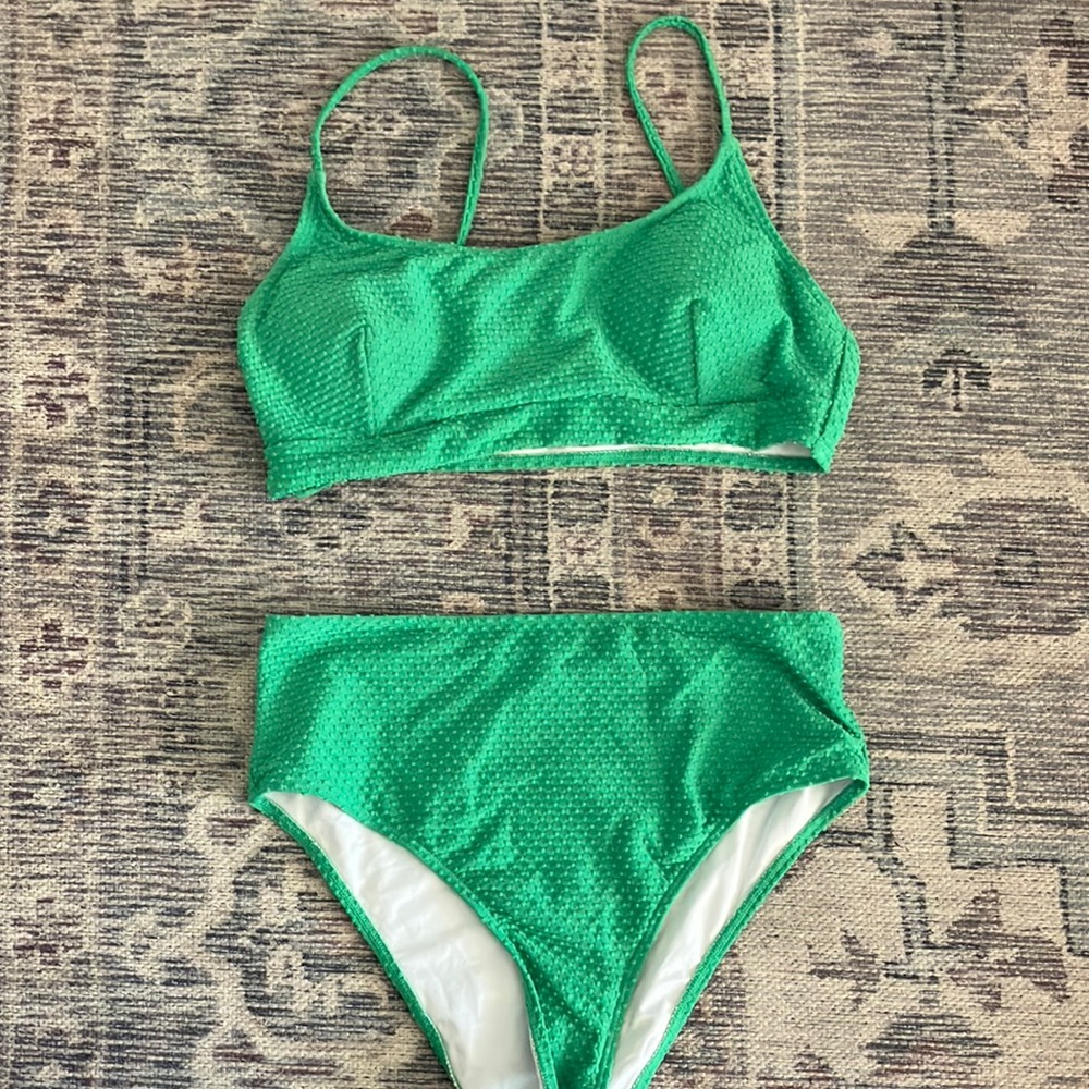 Green Textured Bikini Set